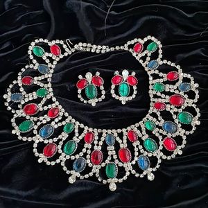 Multicolor rhinestone necklace and earrings